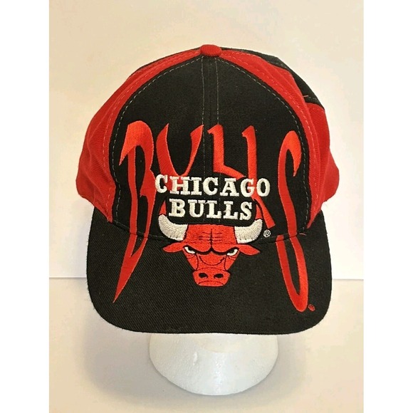 Chicago Bulls Snapback Cap Spell Out Hard to Find Wool Blend Hat AJD 90's - Picture 1 of 16
